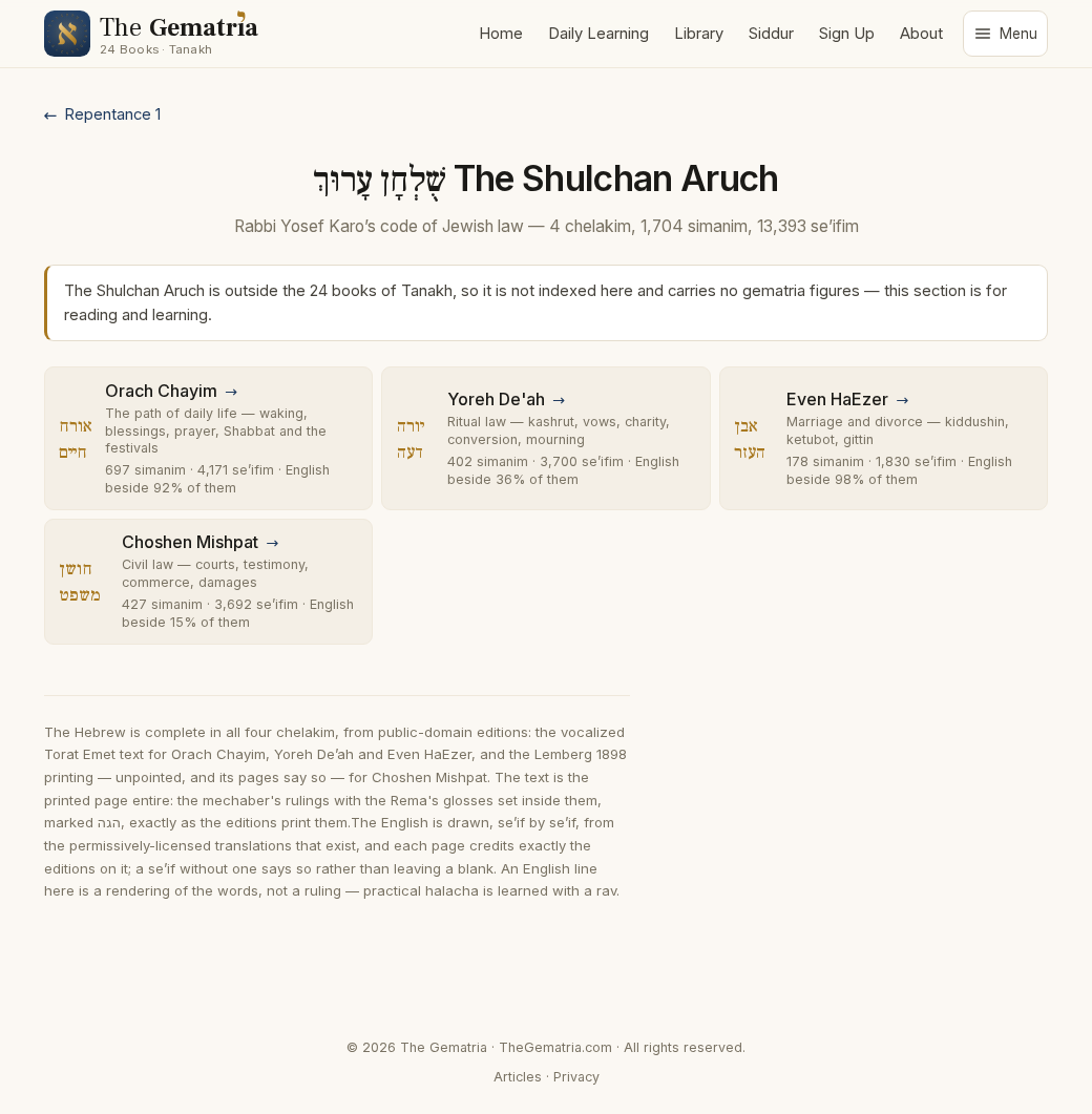 Actual The complete Shulchan Aruch: Choose a section